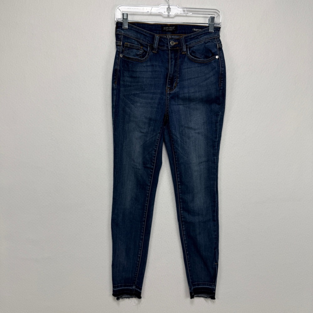Judy Blue Skinny Fit Jeans 3/26 Dark Wash Raw Hem High Rise Casual Everyday